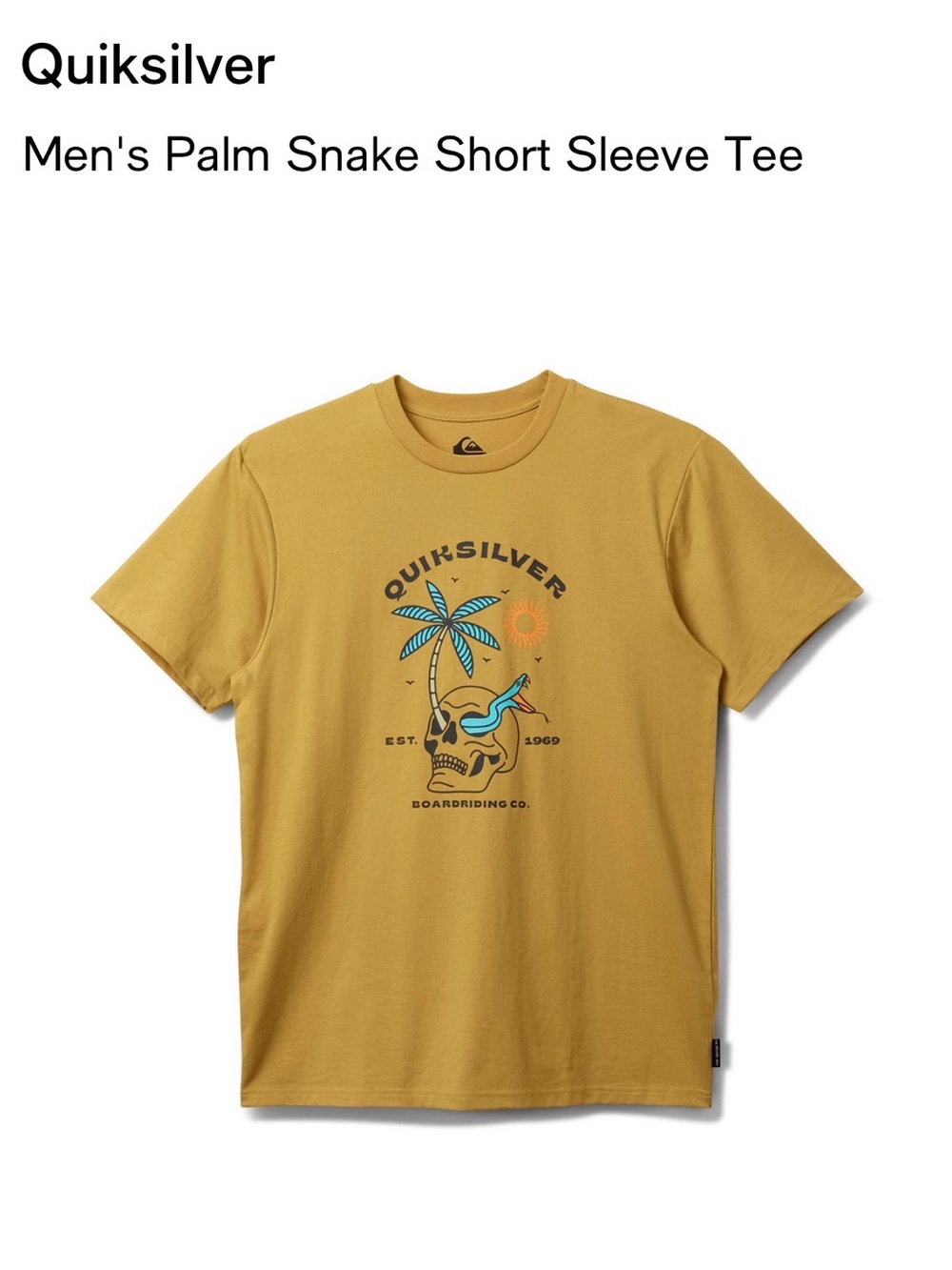 Quiksilver Mustard Short Sleeve Tee with Palm Skull Graphic